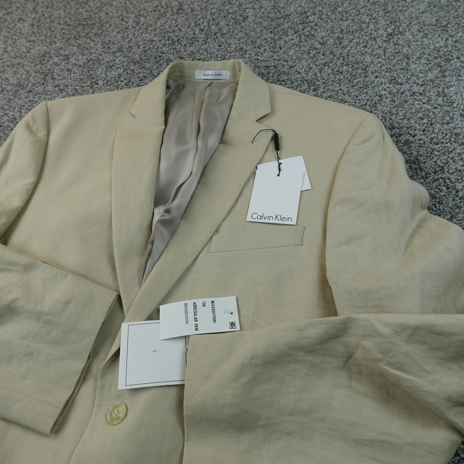 New Calvin Klein Blazer Mens 42r Beige Brown Tan Linen Sport Coat Suit Jacket